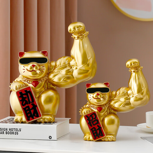 Shiganu Kirin Arm Robbery Cat Ornament Giant Muscular Cat Front Desk Decoration Opening Gift Golden Cat Standard Edition (Double Card Gift Box)