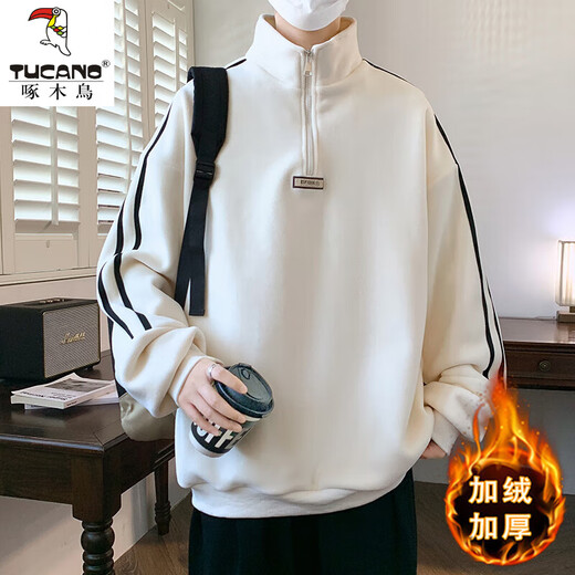 Woodpecker (Tucano) Nouveau style plus sweat épaissi en velours pour garçons, élèves du secondaire junior et senior, chemise de base à demi-haut pour les adolescents, grands enfants, automne et vêtements pour hommes d'hiver 10710-R683 Black Plus Velvet épaissis M 80-105jin [Jin est égal à 0,5 kg]