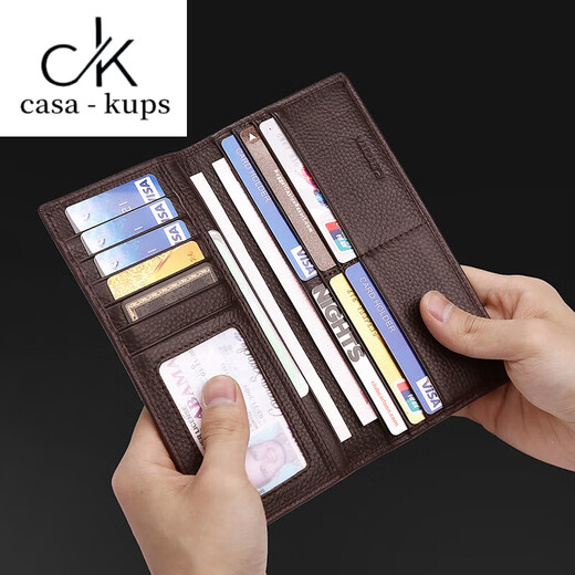 casa-kupsCK钱包男士长款真皮2025新款头层牛皮带拉链钱夹大容量皮夹卡包 黑色-加围厚款