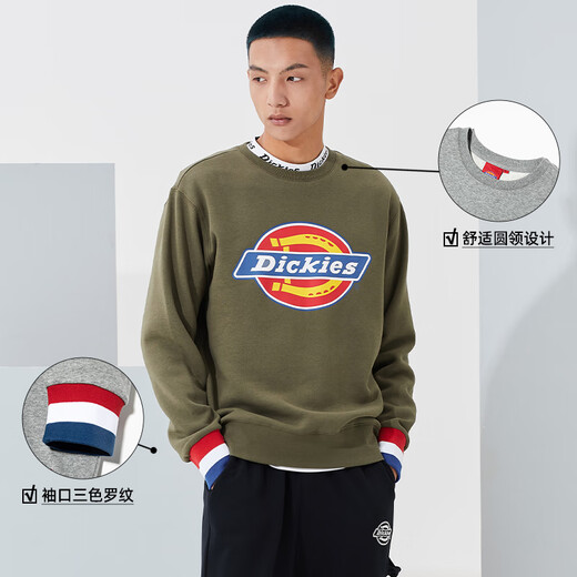 Dickies印花罗纹袖口圆领保暖卫衣女士秋新品棉上衣加绒情侣9587 黑色12596 镭射大logo-男女同款 XS