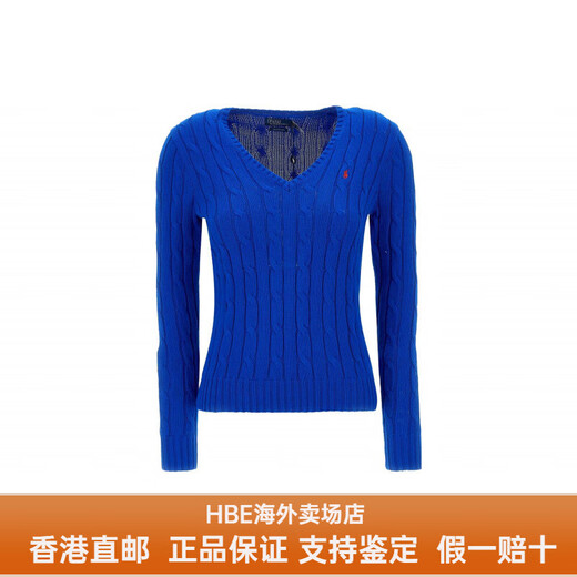 Polo Ralph Lauren拉夫劳伦女士毛衣纯色粗绞花V领针织毛衣女士送女友男友 宝蓝色 M