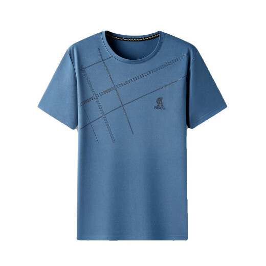 Middle-aged and elderly summer round neck short-sleeved T-shirt for middle-aged men's cool ice silk casual top Daddy suit summer suit men 691 Navy Blue One size 165/S (recommended 110 Jin [Jin equals 0.5 kg] or less)
