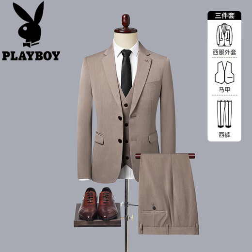 Playboy commuter business large size two-button suit suit men's high-end Korean style slim formal casual suit three-piece suit white three-piece suit XL