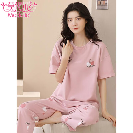 Pajama modal para mujeres Pure Cotton Spring and Summer 2025 Nuevos pantalones largos de manga corta con almohadillas para el cofre para ropa para el hogar de mujeres se pueden usar fuera del traje R679 sin almohadillas L Estilo de mujeres [100-120Jin [Jin equivale a 0.5 kg]]