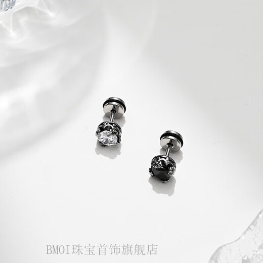 BMOI Old Phoenix 999 pure silver American style earrings trendy earrings single personality men's handsome earrings black pair