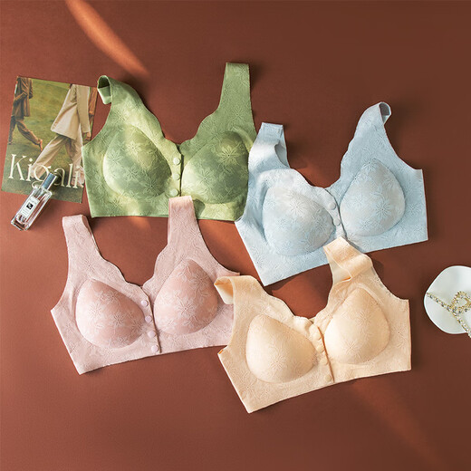 Antiy Mama Underwear Fixed Cup Women's Front Button Bra Middle-aged and Elderly Large Size Push-Up Bra Vest Style for Middle-aged and Elderly Gray (Full Fixed Cup Machine Washable M (85-105Jin Jin is equal to 0.5kg