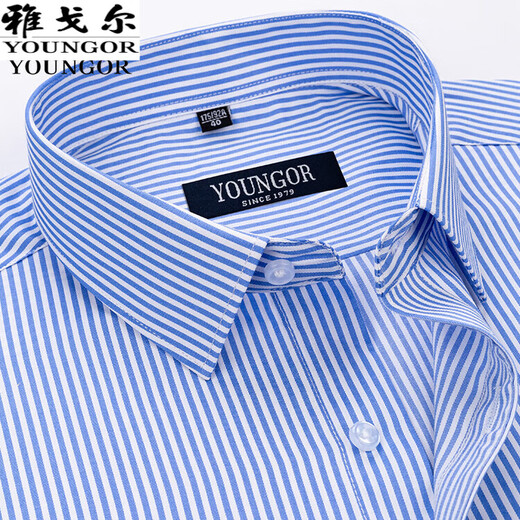 雅戈尔官方旗舰店男士短袖衬衫夏季纯棉商务休闲职业装抗皱免烫条纹衬衣 DX6624 41 建议【145-160斤】