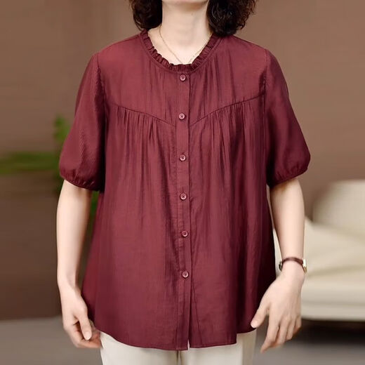 Großgröße Frauenkleidung, modische Mutter zum Sommer runden Hals-Hemd 2025 Neues lose Fleischabdeckung, Abschleife plus Fett Plus Größe Top rot 699 2xl 120-140