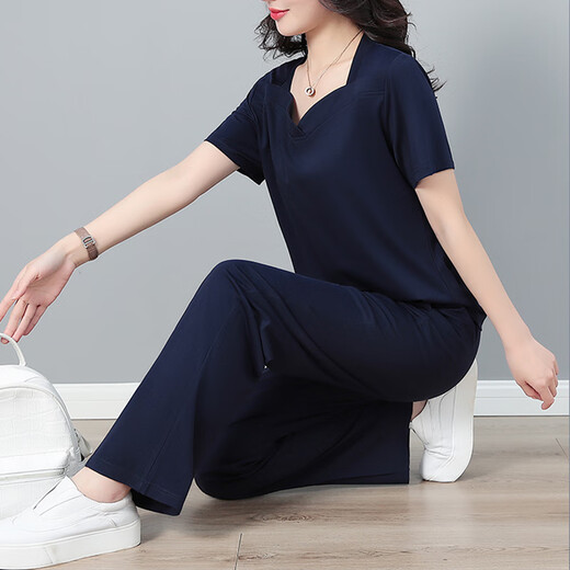 
Ruomu short-sleeved T-shirt for women's summer clothes new casual, fashionable, loose V-neck versatile, slimming and fashionable sports running base 6167 military green (set) M (recommended 80-95 Jin [Jin equals 0.5 kg])