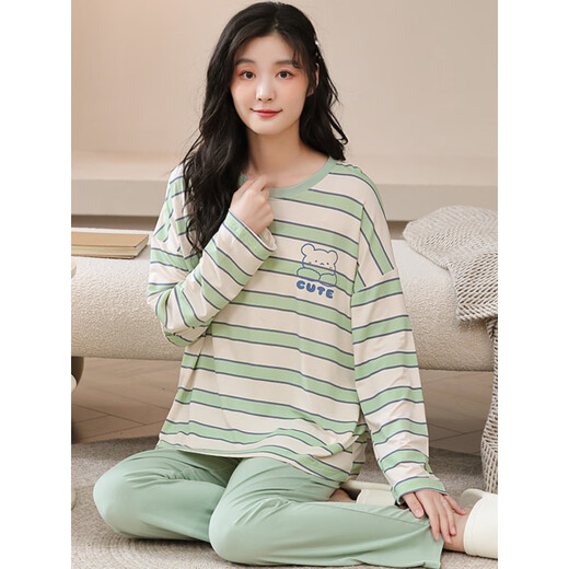 Pajamas modal pour les femmes Modal Large taille 200 Jin [Jin est égal à 0,5 kg] Fat à manches longues pantalons vêtements de maison Spring and Automne Thin Ice Silk Casual Casual Suit 3882 5xl (200-220 Jin [Jin est égal à 0,5 kg]))