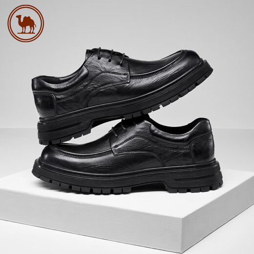 Camel business men's leather shoes soft sole casual pleated classic simple casual shoes P15A005006 black 39