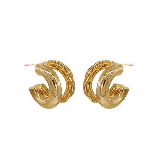 French retro high-end earrings, feminine commuter earrings, simple semicircular hollow line heavy earrings, gold