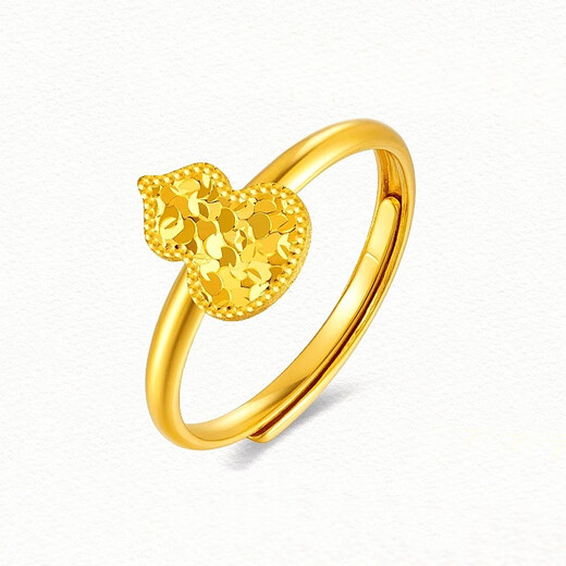 OEMG Old Phoenix Gold Store Model 18K Gold Plated Gourd Crushed Ice Ring Women's Silver Fulu Double Full Ring Gold Fashion Hundred Gourd Crushed Ice Ring Opening Adjustable