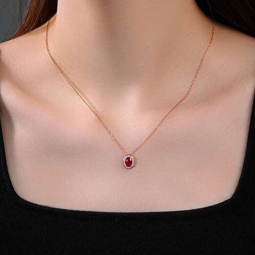HEEKAIYI Ruby Necklace Women's Colorful 18k Gold Diamond Pendant Chinese Valentine's Day Birthday Gift for Wife and Girlfriend <Supports Customization>
