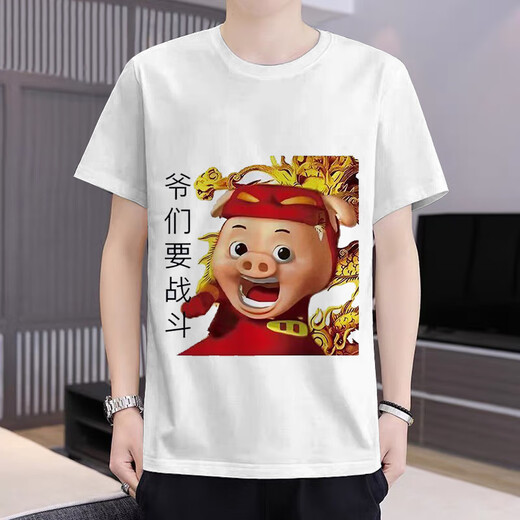 A21funb3D印花卡通动漫搞笑猪猪侠短袖夏季新款圆领T恤衫青少年上衣男 T-1396 S 80-90斤