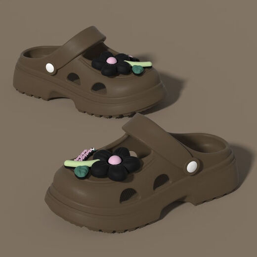 踩屎感少女可爱洞洞鞋女夏天可外穿超厚室内居家增高凉拖鞋 时尚百搭软底新款浅杏色凉拖鞋 36 -3735-36的脚