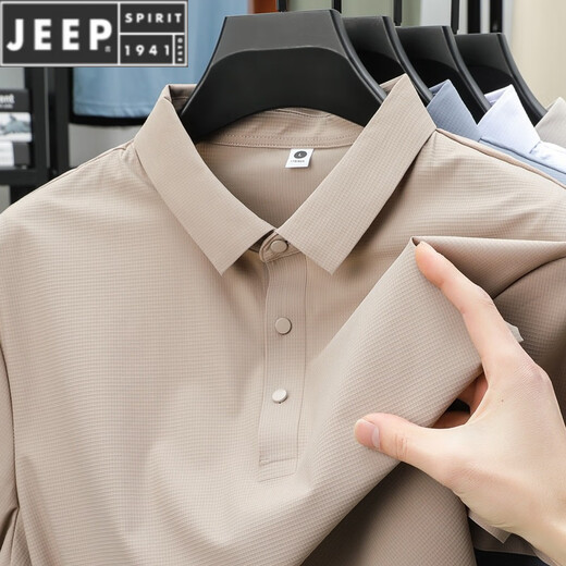 JEEP SPIRIT夏季无痕冰丝翻领POLO 衫男商务休闲短袖T恤透气青年男装潮 BJ12357深灰 M