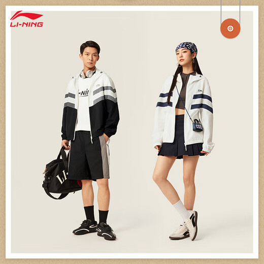 Li Ning (LI-NING) [Xiao Zhan same style] Sports windbreaker for men 2025 sports trend series loose comfortable and fashionable hooded jacket creamy white/Shenhang Ship Blue-4 L