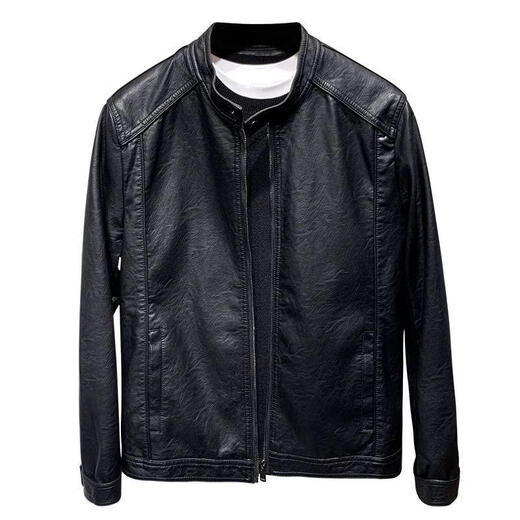 Motorcycle leather jacket for young men spring new Korean version trendy slim and handsome versatile stand-up collar riding leather jacket black XL XL recommended weight 115-130Jin Jin equals 0.5 kg