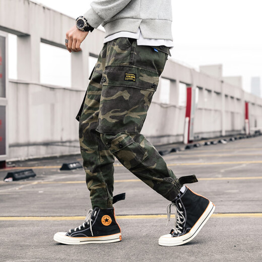 Overalls men's khaki Japanese trendy brand loose leggings 209 spring small feet trend versatile casual nine-point pants army green camouflage M