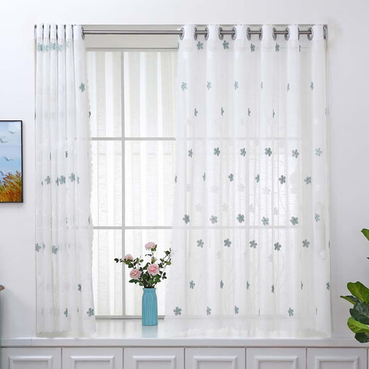 Xinyi gauze curtains, gauze curtains, white gauze partition curtains, light-transmitting and opaque gauze curtains, white sand curtains, plum blossom-pink style, width 180, height 220cm, free 92-155cm telescopic rod