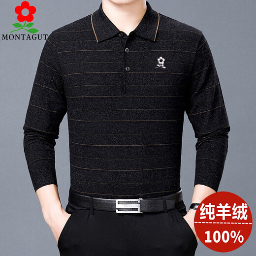 Montagnard pure cashmere sweater men's autumn and winter new long-sleeved T-shirt middle-aged and elderly dad wear bottoming shirt sweater business wear black 4XL 190 size (190-205Jin Jin equals 0.5 kg to wear)