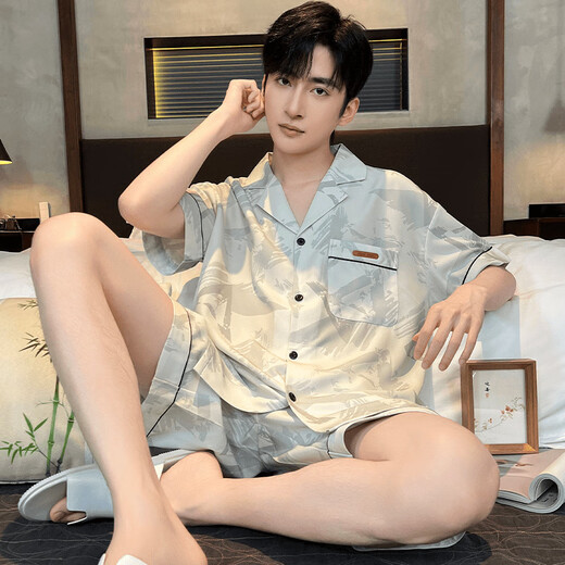 维多利亚的格调睡衣男士夏季2025新款冰 丝短袖薄款夏天青少年男生家居服 【双口袋凉感冰丝】G723 L 男 (建议身高170左右，体重10