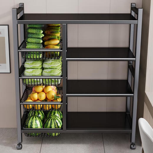 Sanqihu kitchen vegetable storage rack floor-standing multi-layer storage pot rack household microwave oven multi-function cabinet storage shelf high-quality bold-60*32*1342 net blue +3