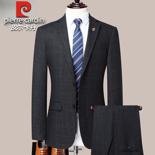 Pierre Cardin High-End Striped Suit Men's 2025 Autumn and Winter Thickened High-end Middle-aged Men's Casual Professional Formal Suit Blue Gray Stripe Model 6903
