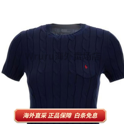 保罗拉夫劳伦（Polo Ralph Lauren）纯色圆领徽章短袖毛衣 女款 深蓝色 深蓝色 S