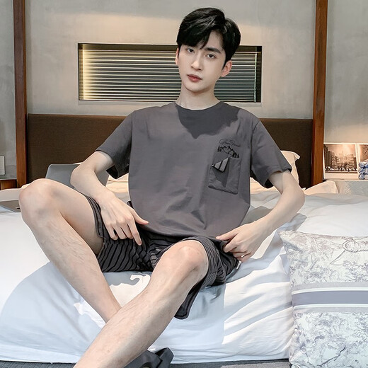 Yourong Men's Pajamas 2025 Nuevos pantalones cortos de manga corta Shorts delgados Summer más grasa más alambre de hielo Conjunto casual de dos piezas Ropa para el hogar 9928# L Recomendado 100-120Jin [Jin equivale a 0.5 kg]