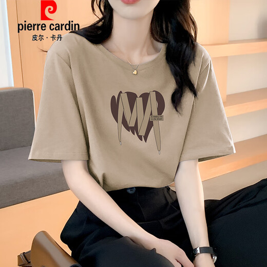 Pier Cardin Khaki Baumwolle Kurzärärmelte T-Shirt für Frauen Sommer Großversion von Temperament Trendy Brand T-Shirt einzigartig und speziell neue Top-Design-Sinn Khaki 653 L