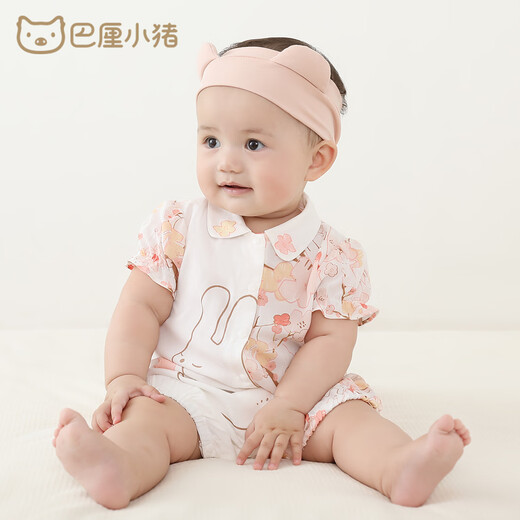 
Bali little pig girl summer short-sleeved thin bunny clothes sweet princess style clothes outfit baby summer jumpsuit peach blossom bloom 90cm