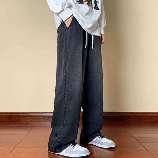 BPSO Black Jeans Herren Sommer 2025 Neue losen Hosenhose für Teenager für Jungen mit weitem Bein bodener langen Hosen 693 Black Grey 693 Black Grey S für 90 Jin [Jin entspricht 0,5 kg] -105jin [Jin gleich 0,5 kg]