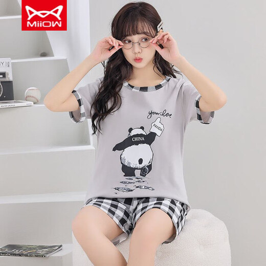 
Catman MIIOW pajamas for women in summer pure cotton short sleeve thin Korean version sweet and cute large size student home clothing set summer 1396 M women's style 75-85Jin [Jin equals 0.5 kg]