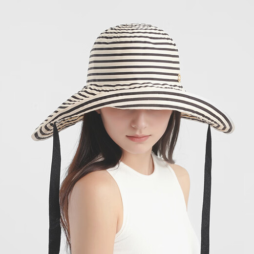 Kenmont summer big hat brim sun protection hat women's sun hat big head ribbon fisherman hat UV protection 6221 black one size 57cm