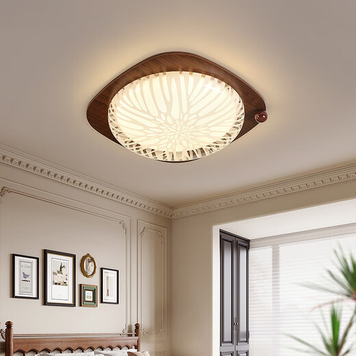 Handwerker Zeit Französische mittelalterliche Stil Schlafzimmer Deckenlampe Festes Holz Einfache moderne Atmosphäre Voller Spektrum Augenschutz Zhongshan Home Dekoration Lampe 3884-C Modell 580*580*90 Vollspektrum dreifarbige Lichtwechsel