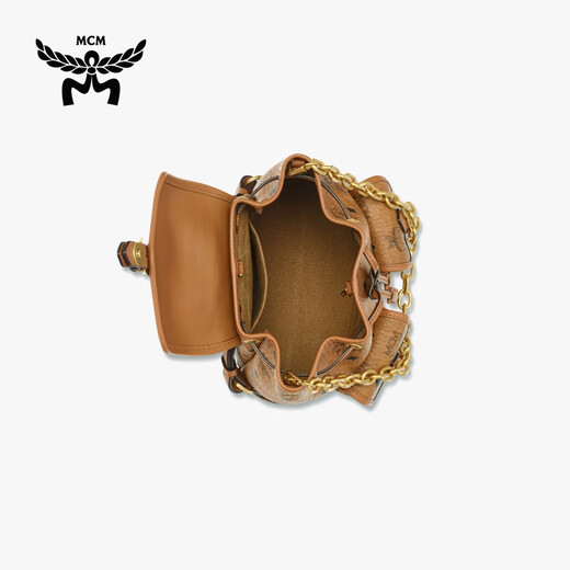 MCM 【新品】AREN 迷你经典抽绳水桶款链条双肩旅游背包女包 干邑色 迷你