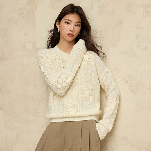 ROMON high-end knitted sweater for women handmade crochet pure cardigan 2025 spring new retro jacquard pullover thick sweater stycoon rice equal size