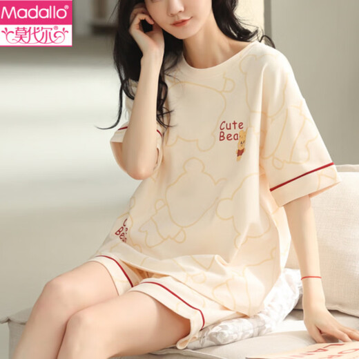 Modal 2025 new woven pajamas for women for summer cotton short-sleeved two-piece summer home clothing XYZT9885 M women's model Recommended 80-100Jin [Jin equals 0.5 kg]