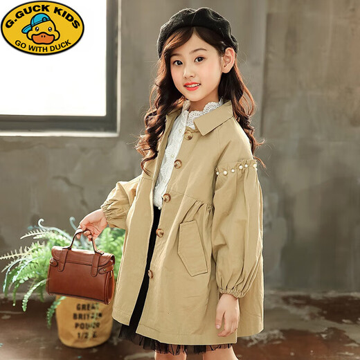 G.Duckkids Girls Spring y Autumn Coat Ropa de otoño para niños 2023 Nuevo longitud de viento de longitud media algodón de algodón a mediados
