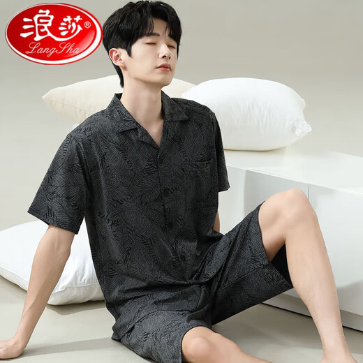 
Langsha 2025 new pajamas men's summer short-sleeved shorts summer thin casual can be worn outside large-size home clothing set 6623 men's M standard M (high 165/100 Jin [Jin equals 0.5 kg])