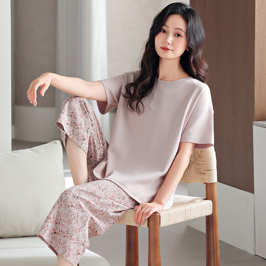 
Modal cotton pajamas for women in summer 2025 new short-sleeved thin middle-aged mother large-size summer ice silk home clothes for women DM13803 3XL (180): Recommended 160-180Jin [Jin equals 0.5 kg] to wear [