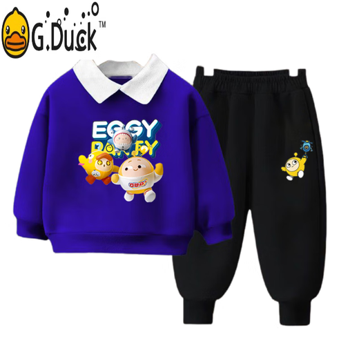 G.DUCKKIDS男童套装春秋潮童POLO领卫衣休闲两件套外穿帅气潮流小男孩衣服 湖蓝T753+灰裤T754 cm 建议身高110-120 120