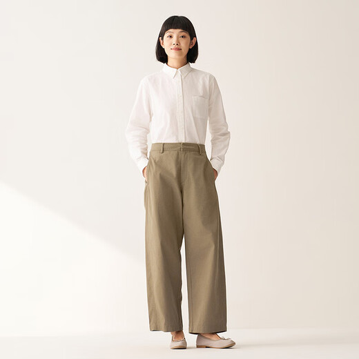 无印良品（MUJI）女式 丝光斜纹 桶型宽版裤 裤子女款25年秋季女装 BE1TEC5A 深米色 M （160/66A）