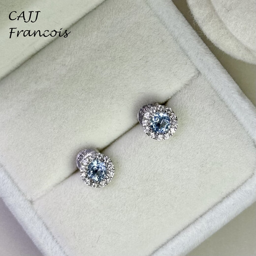 CAJJ Francois 0.45 carat aquamarine stud earrings 925 silver classic surround daily wear natural colored gem aquamarine stud earrings