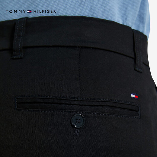 TOMMY HILFIGER【轻弹感】男商务通勤弹力斜纹修身直筒西裤长裤休闲裤J1764 黑色001 -修身版-拍大一码 33 (2.6尺)