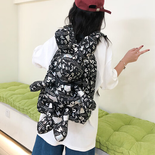 Cute cartoon rabbit backpack doll new large capacity fashionable travel backpack internet celebrity schoolbag student black