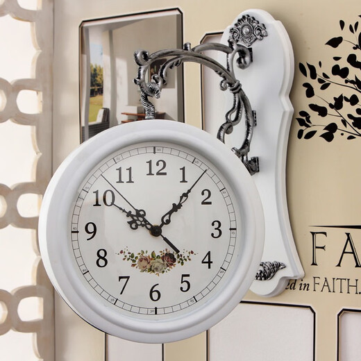 Double-sided wall clock living room stylish silent European creative silent clock two-sided quartz clock modern simple fashionable hanging watch 9889 wood color other