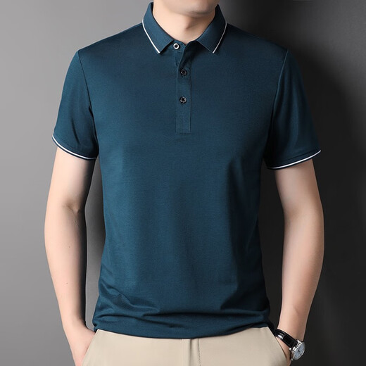 
GY goldlion 2025 summer solid color POLO shirt middle-aged men's summer short-sleeved T-shirt business mercerized cotton casual 6218 black one size 165/105/48